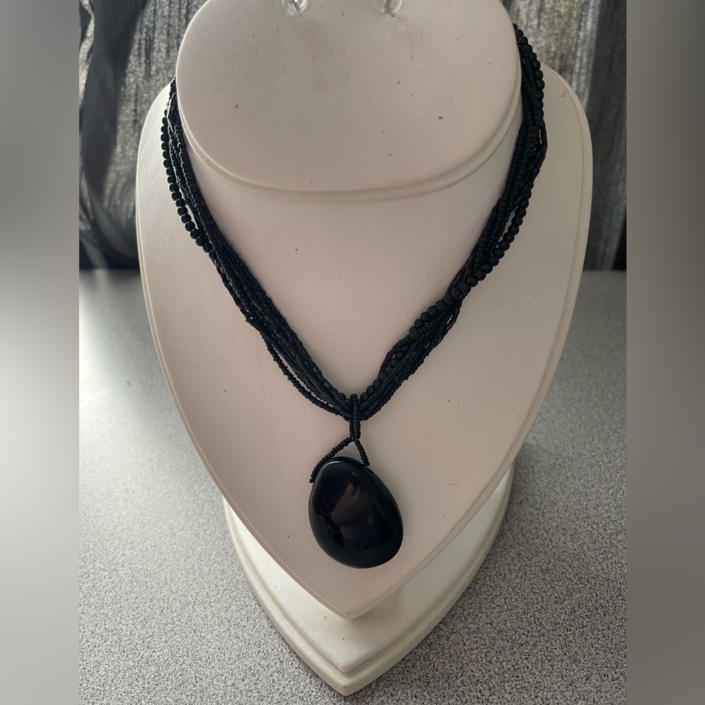 Vintage Black Beaded Multi Strand Necklace